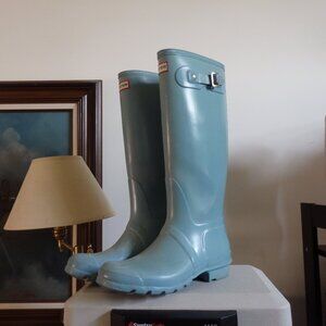 original tall Hunter light blue rubber rain boots wellies size 9
